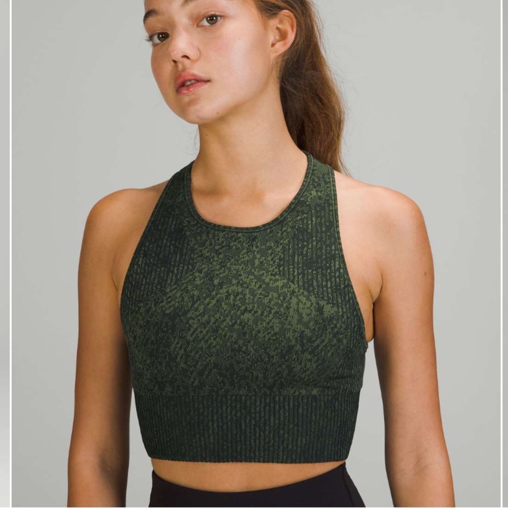 Lululemon Ebb to Train Bra C/D Cup Pattern Mix Rainforest Green / Green Twill